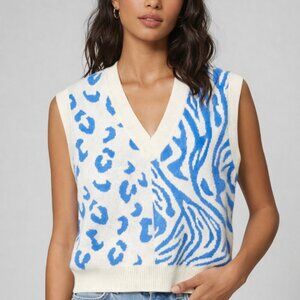 CIDER Show Your Stripes Zebra Animal Print Oversized Sweater Vest Cream Blue M